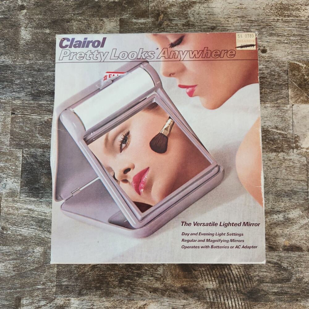 Vintage Clairol Pretty Looks Anywhere Lighted Fold Up Two Sided Makeup Mirror